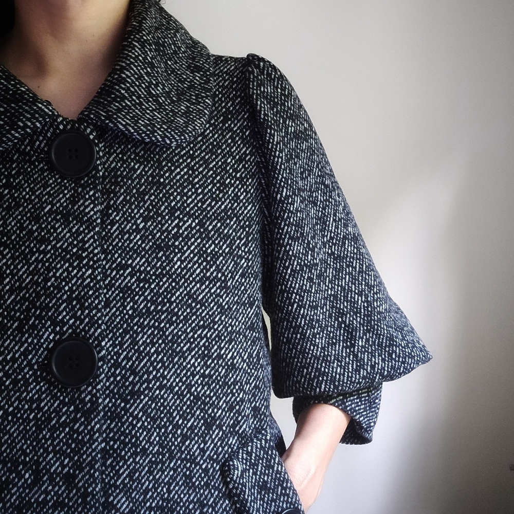 Anthropologie Azel Hazel Coat – Puff Sleeve Tweed Swing Jacket, Size Small